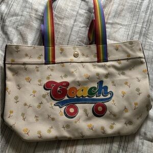 Coach Cream Tote with Rainbow Accents
